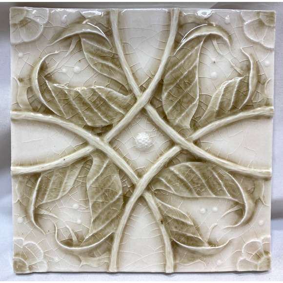 Pratt & Larson Handmade Decorative Relief Leaf Tile 6x6” - Picture 1 of 9